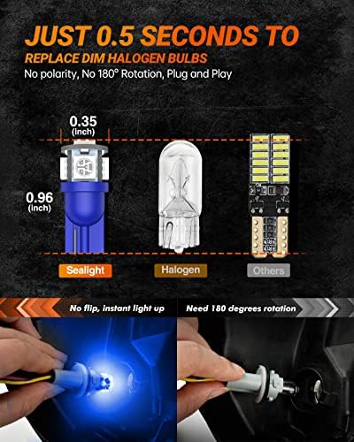 SEALIGHT 194 LED Bulbs, 168 W5W 2825 LED Bulb 6000K Brilliant Blue Super Bright Replacement for Dash Board Light, License Plate Light, Dome Light, Map Light,Courtesy Light (Pack of 10)