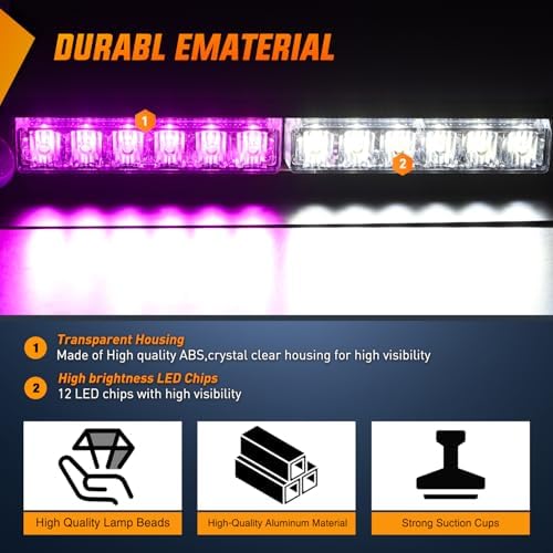 Nilight 12LED Traffic Advisor Strobe Light Bar Purple White Hazard Safety
