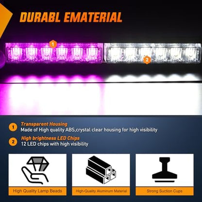 Nilight 12LED Traffic Advisor Strobe Light Bar Purple White Hazard Safety