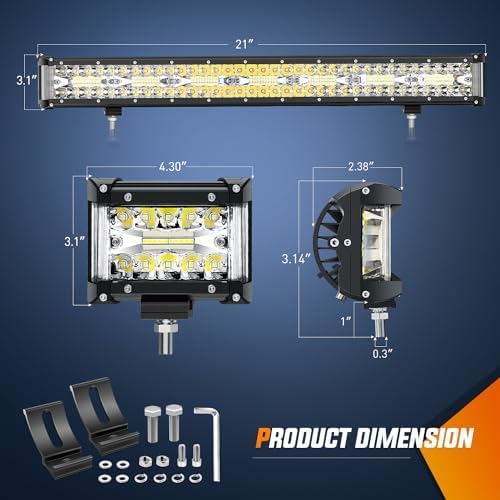 Nilight Side Shooter LED Light Bar Set 1PC 20" 2PCS 4.3" with Wiring Kit