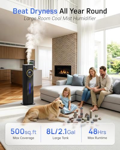 LACIDOLL Humidifiers for Bedroom 500 sq ft, 2.1Gal/8L Humidifier large room