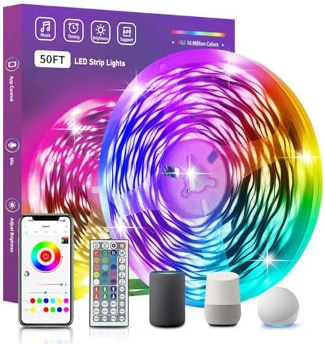 FONEWE Smart WiFi LED Lights 50 ft Remote Control Through APP Led Strip Lights Supports Alexa and Google Assistant Timing Function RGB Color Changing LED Lights for Bedroom and Party