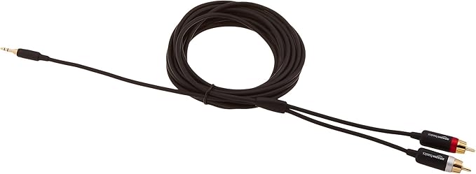 Amazon Basics 3.5mm Aux to 2 RCA Audio Cable for Amplifiers, Active Speakers, Smartphones, Tablet with Gold-Plated Plugs, Stereo Audio, 15 Feet/4.6 m, Black