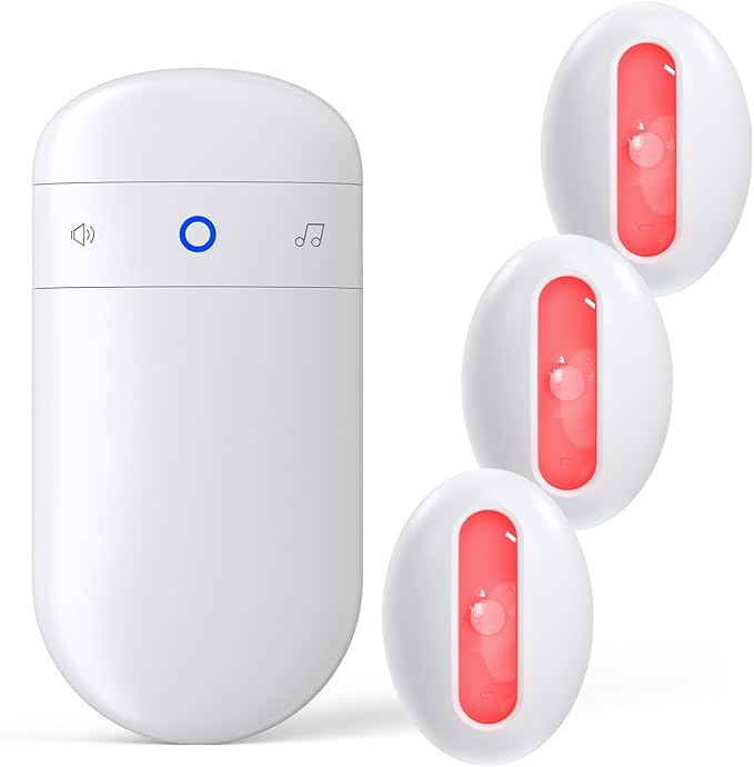 Wireless Motion Sensor Doorbell -Indoor Motion Detector Alarm, Door Chime for Business/Store/Office Entrance, Entry Alert Bell with Buzzer, USB/Battery Powered (1 Receiver + 3 Motion Sensor)