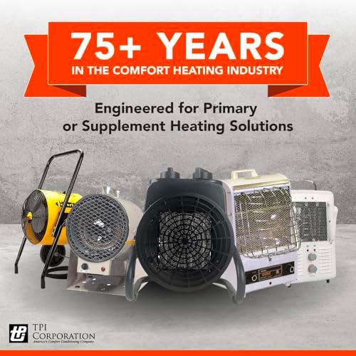 TPI KT121 Industrial Series Thermostat, SPST Heat Only, 6' Cord/Plug, Black