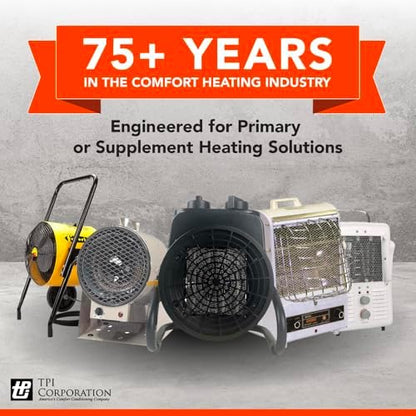 TPI KT121 Industrial Series Thermostat, SPST Heat Only, 6' Cord/Plug, Black