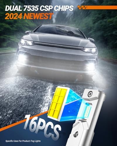 SEALIGHT 9145 H10 LED Fog Light Bulbs 16000LM Brightness, 9140 9145 Fog Lights LED 6000K White Strong Penetration, 2025 Upgrade Liquid-cooled Copper Tubing H10 Fog Lights, Pack of 2
