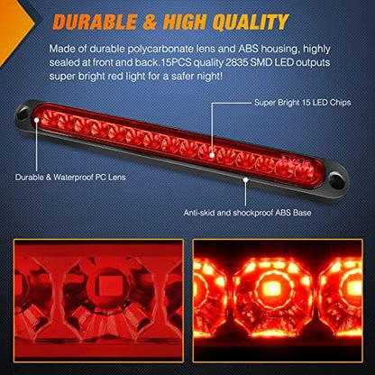 Nilight Trailer Light Bar 2PCS 10" 15 LED Red Park Stop Turn Tail Lights