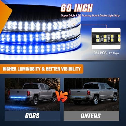 Nilight 60 Inch 360 LED Tailgate Strobe Light Strip Blue White