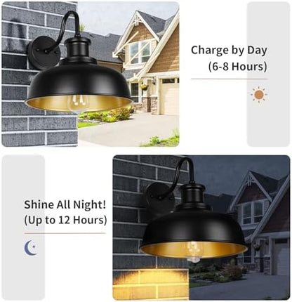 Solar Barn Light for Outside, Outdoor Wall Lights Solar Powered, Farmhouse Exterior Wall Sconce, Industrial Outside Lighting Fixture, Rustic Lantern Works with Gooseneck Barn Shed Garage Patio