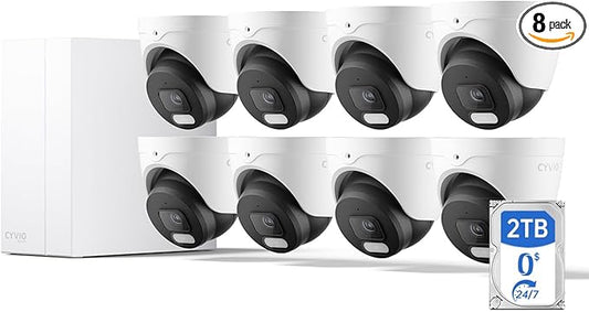 4K PoE Seucrity Camera System, 8pcs 8MP PoE Turret Cameras for Home Indoor/Outdoor Use with AI Detection, 24-7 Recording, Color Night Vision,No Subscription,IP67, 4K 8CH NVR with 2TB HDD(N2838D)