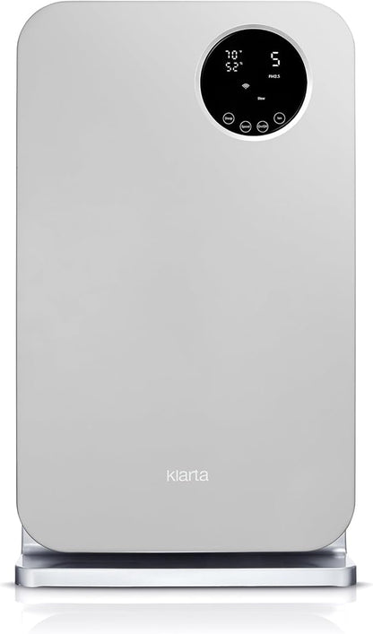 Air Purifier for Home - Smart WiFi App - Ultra Quiet 20 dB - Removes Allergens, Smoke & Odors - 99.97% Particle Filtration - Up to 1200 ft - Klarta Forste Silver