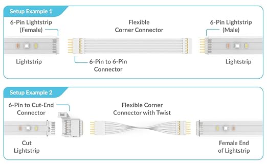 Litcessory Flexible Corner Connector for Philips Hue V3/WiZ Lightstrip | Standard 6-Pin, 2in, 4 Pack, White. Not compatible with Flux.