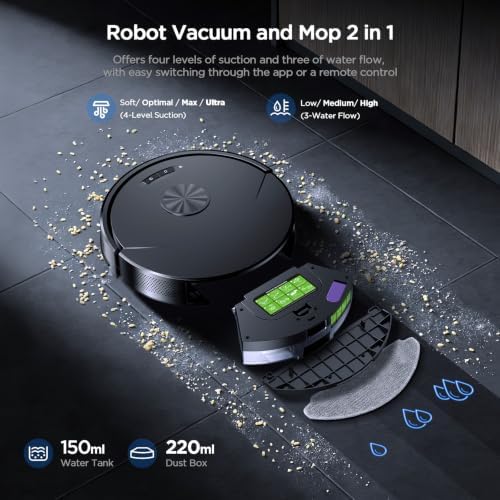 Robot Vacuum and Mop Combo, 8000Pa Strong Suction 2 in 1 Vacuum Robot with Mopping, with Schedule, Wi-Fi/App/Remote, Self-Charging, Slim, Ideal for Hard Floor, Pet Hair, Low-Pile Carpet