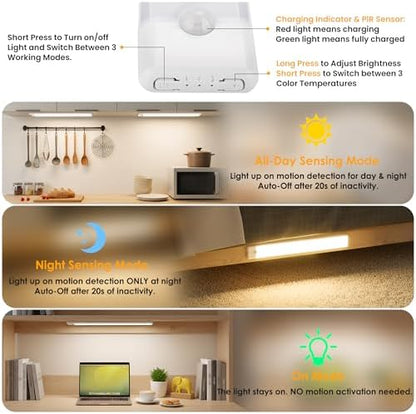 11.8 inch Motion Sensor Under Cabinet Light, 5-Pack, 3 Color
