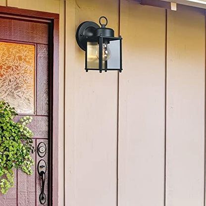 DESIGNERS FOUNTAIN Preston Outdoor Light Fixture, 8 Inch Exterior Wall Lantern Sconce for Front Door, Patio and Porch, Black, 1161-BK (Pack of 2)