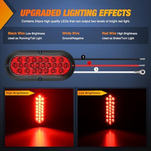 Nilight 6" Oval Trailer Tail Light 2PCS Red 24LED Running Stop Brake Lights