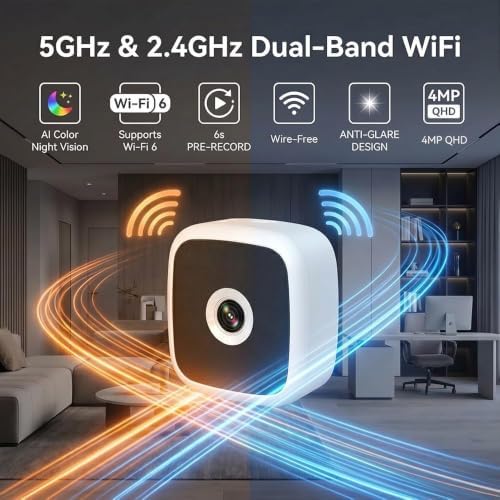 Rraycom 2.5K Secuity Window Camera Wireless, 2.4/5GHz WiFi,6S Pre-Roll