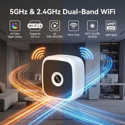 Rraycom 2.5K Window Camera Wireless 2Pack,6S Pre-Roll, Dual-Band 5G/2.4GHz WiFi Indoor Cameras for Home Security, Anti-Glare Color Night Vision, AI Human&Motion Detection, Magnetic No Drill Setup
