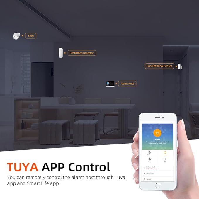 YBJ WiFi Home Security Alarm System, DIY 4G Smart Home Security System, Compatible with Wireless 433MHz Motion detectors, Door/Window sensors, and Sirens, Supports Amazon Alexa.
