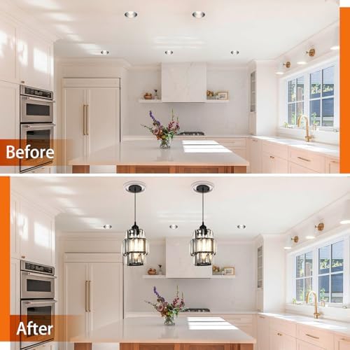 5 and 6 inch Recessed Can Light Conversion Kit, for Ceiling Light Fixture, Pendant Light, Hanging Light, Ceiling Fan, with 7’¾ Beveled & Flat, Steel, Medallion, White Finish