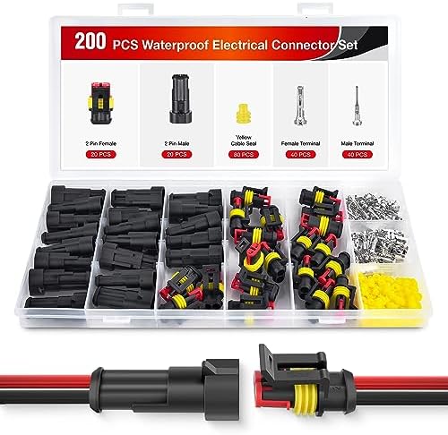Nilight 200PCS 2 Pin Electrical Connector ‎Plug with Male Female Terminals