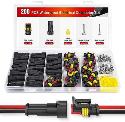 Nilight 200PCS 2 Pin Electrical Connector ‎Plug with Male Female Terminals