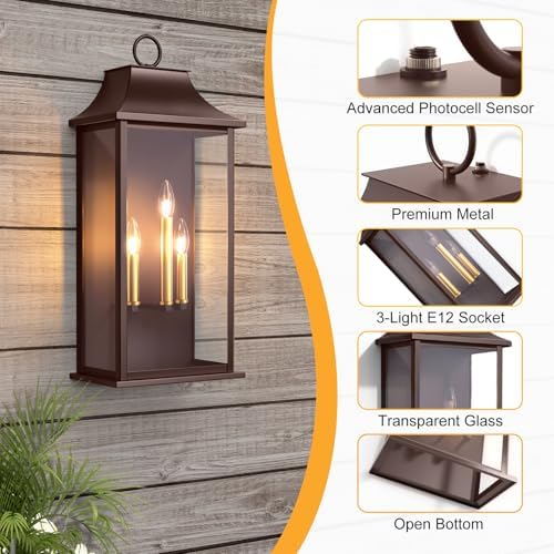 Dusk to Dawn Outdoor Wall Light, 25.3", Oil Rubbed Bronze