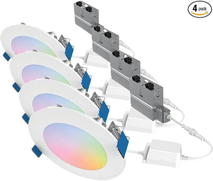 HALO HLB4069WZRGBWMWR 4” Smart Wi-Fi Slim Canless LED Downlight Powered by WiZ Pro, Dimmable Full Color with Smart Home Integration| (Pack of 4)