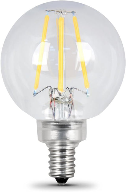 Feit Electric - Decorative Clear Glass Filament LED Dimmable 40W Equivalent Soft White (2700K) Globe Bulb, Pack of 2 (BPG1640/827/LED/2)