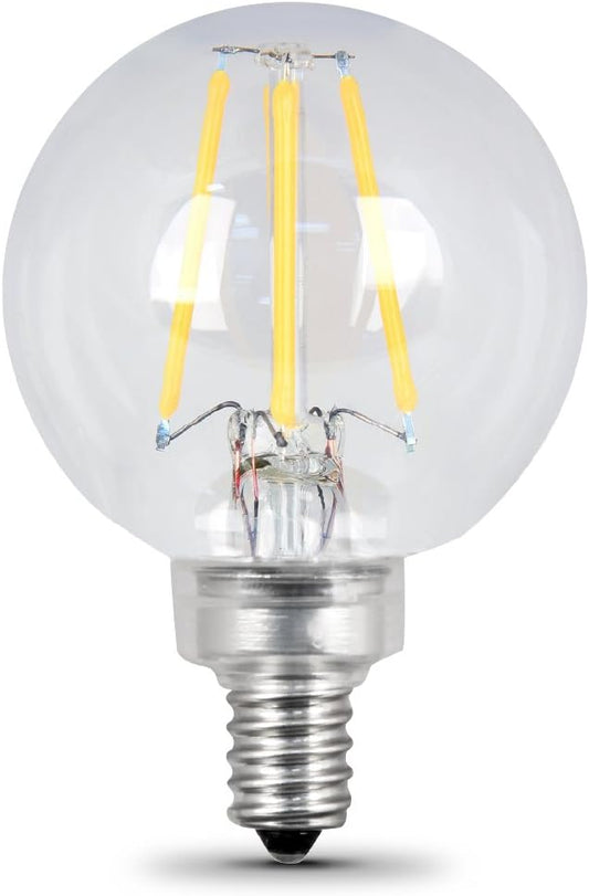 Feit Electric - Decorative Clear Glass Filament LED Dimmable 40W Equivalent Soft White (2700K) Globe Bulb, Pack of 2 (BPG1640/827/LED/2)