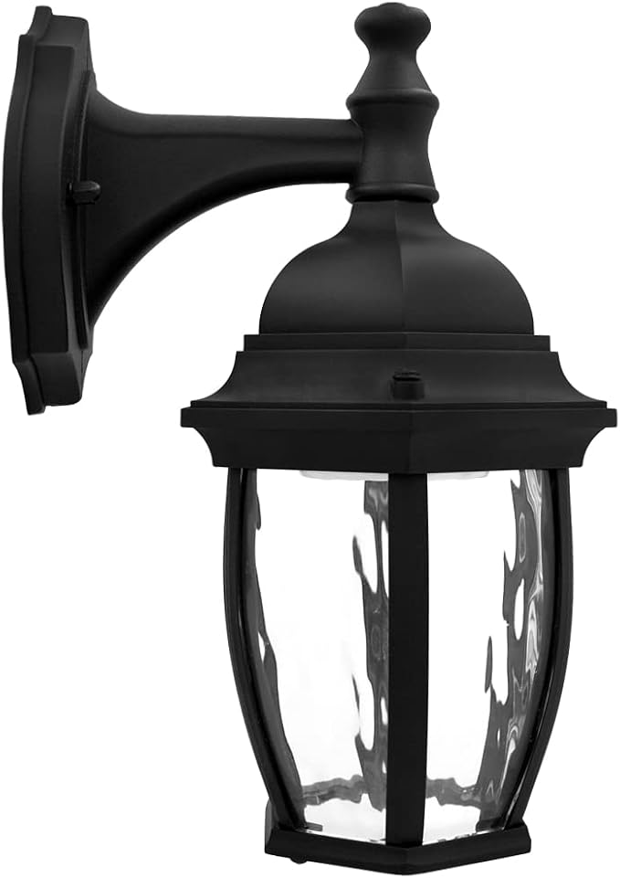 Maxxima Luvoni WiFi LED Outdoor Wall Light, 850 Lumens, CCT 2700K-6500K | Smart, Black w/ Clear Water Glass, App Controlled Porch Lantern, Dimmable, Works with Google Home/Alexa, by Maxxima