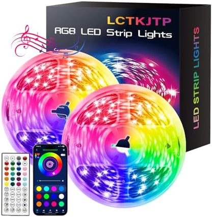 LED Strip Lights,RGB Music Sync Color Changing Led Lights with Smart App Control Remote & Remote Control for Room, Part Essential,Sense of Atmosphere Decoration(50FT-2 Rolls of 25ft)