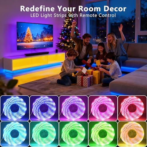 DAYBETTER Led Lights for Bedroom 150 ft (2 Rolls of 75ft), LED Lights with App Voice Control Remote, RGB Music Sync Color Changing Lights, Kitchen, Party,Home Decoration