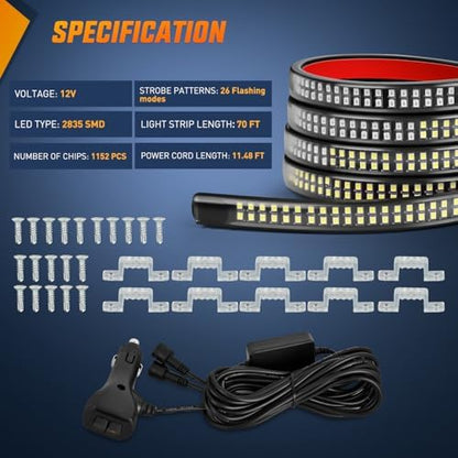 Nilight 2PCS 70 Inch Running Board LED Lights Strip Amber Green for Truck