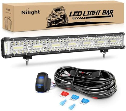 Nilight Side Shooter LED Light Bar 20 Inch Triple Row Spot Flood Combo Lights Work Lighting with 5Pin Rocker Switch Wiring Harness Kit for Off-Road Light on Truck SUV ATV UTV