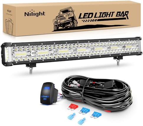 Nilight Side Shooter LED Light Bar 20 Inch Triple Row Spot Flood Combo Lights Work Lighting with 5Pin Rocker Switch Wiring Harness Kit for Off-Road Light on Truck SUV ATV UTV