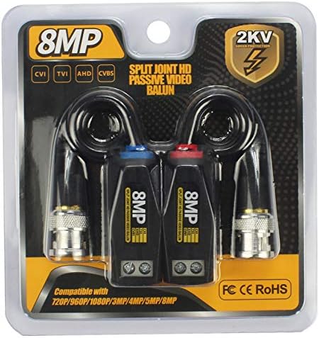 5 Pairs 8MP/4K Passive HD BNC Video Balun Transceiver Transmitter Via UTP RJ45 Cable AHD/TVI/CVI/CVBS Cable Connectors for 720P/960P/1080P/3MP/5MP/8MP CCTV Security Cameras