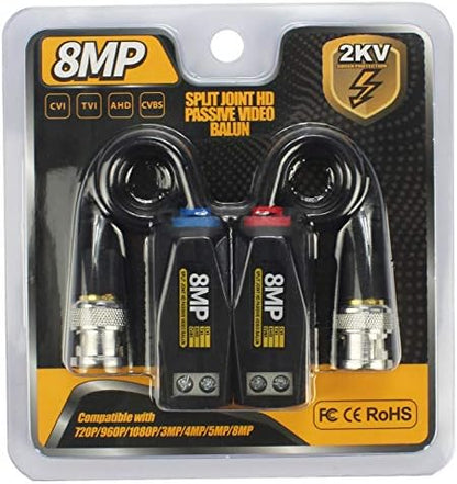 5 Pairs 8MP/4K Passive HD BNC Video Balun Transceiver Transmitter Via UTP RJ45 Cable AHD/TVI/CVI/CVBS Cable Connectors for 720P/960P/1080P/3MP/5MP/8MP CCTV Security Cameras