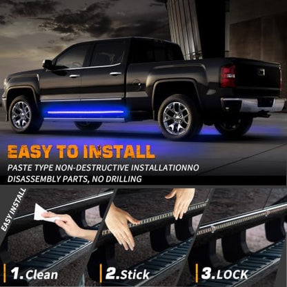 XRIDONSEN 2PCS 60 inch Blue Running Board Emergency Lights Strip