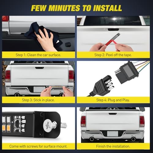 Nilight Truck Tailgate Light Strip 7" Aluminum Frame Double Row 60 LED
