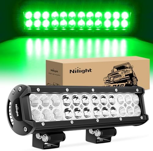 Nilight LED Light Bar 12 Inch 72W Spot Flood Combo Green Beam Off Road Lights Fishing Hunting Emergency Deck Boat Work Lighting for Trucks UTV Pick-up Van Boat Tractor