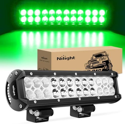 Nilight LED Light Bar 12 Inch 72W Spot Flood Combo Green Beam Off Road Lights Fishing Hunting Emergency Deck Boat Work Lighting for Trucks UTV Pick-up Van Boat Tractor