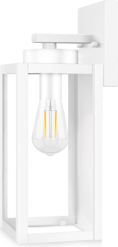 BesLowe Outdoor Wall Light Fixtures, Exterior Waterproof Wall Lanterns, White Porch Sconces Lighting with E26 Sockets & Glass Shades, Modern Wall Lamps for Patio Front Door Entryway