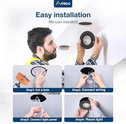 Amico 4 Pack 4 Inch Black 5CCT Gimbal LED Recessed Ceiling Light