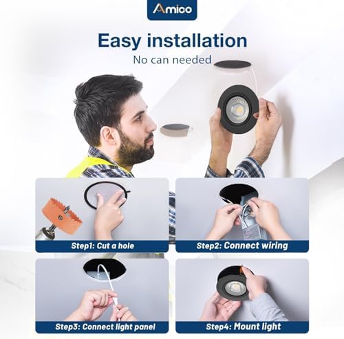 Amico 6 Pack 4 Inch Black 5CCT Gimbal LED Recessed Ceiling Light