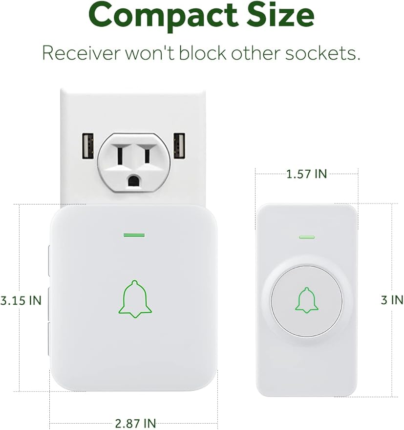 AVANTEK Wireless Doorbell, 1000 ft Range, 1 Button + 2 Receivers, White