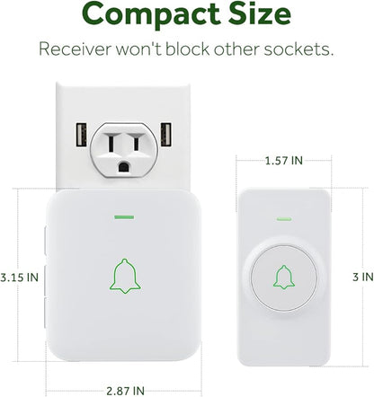 AVANTEK Wireless Doorbell, 1000 ft Range, 1 Button + 2 Receivers, White