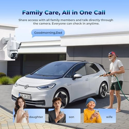Solar Security Cameras Wireless Outdoor, Dual-Lens Security Camera System, Multi-Angle Monitoring, 360°PTZ, 2K Color Night Vision,2-Way Audio, 0 Monthly Fee, 2.4 & 5GHz WiFi