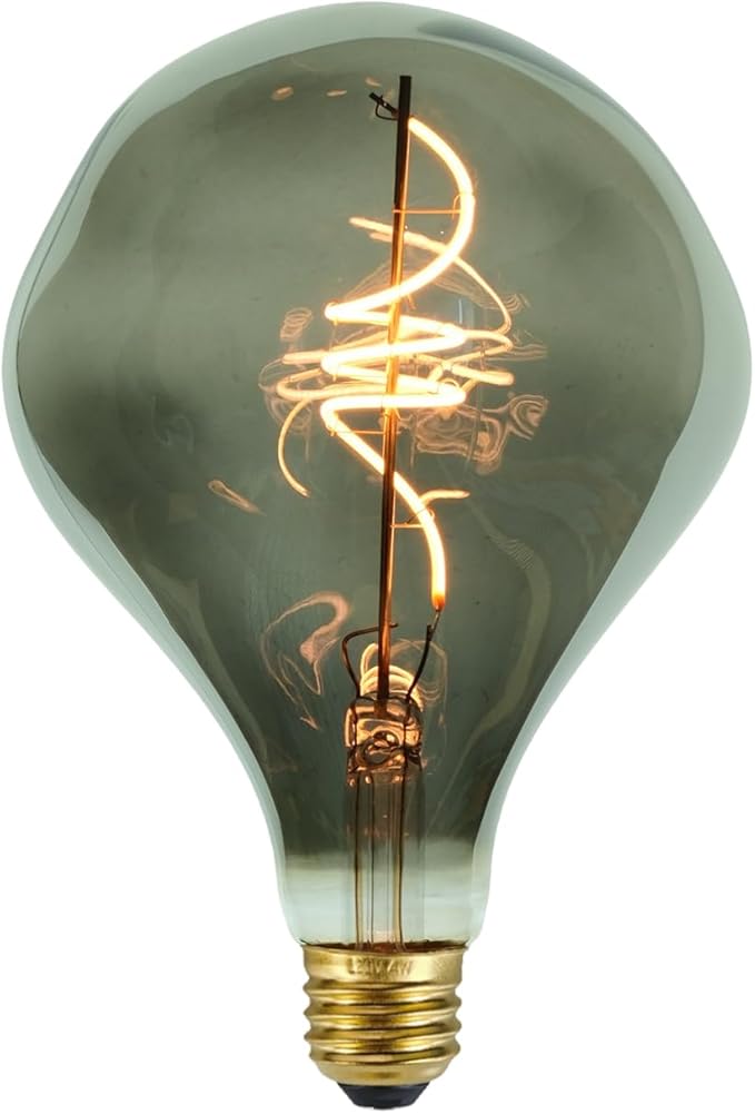 G40 LED Edison Bulb, Smoke Gray Hand-Blown Hard Glass, 4W (25W Incandescent Equivalent), 110-130V, E26, 2000K Warm Yellow Light, 200LM, Dimmable, for Indoor Decorative Lighting (Alien)